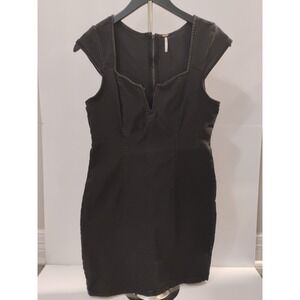 Free People Lia Stretch Denim Mini Dress Cap Sleeve Bodycon Stretch SzSP Distres